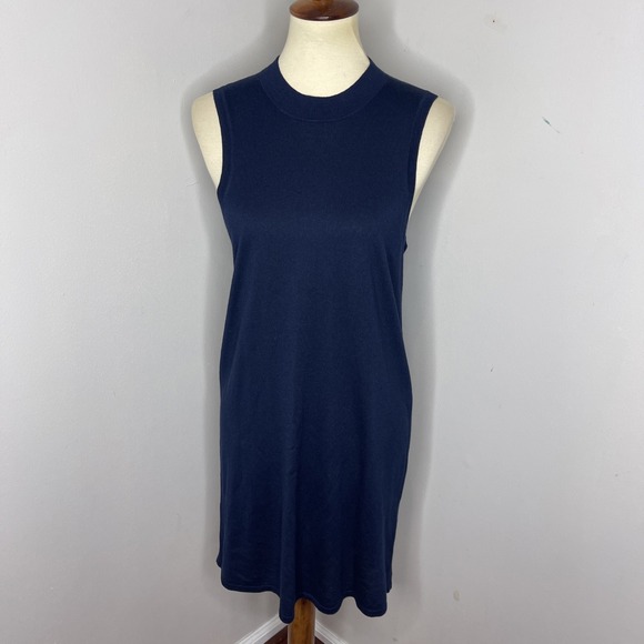 Naadam Navy Blue Silk Cashmere Mini Sleeveless Shift‎ Dress Medium M - Picture 1 of 9